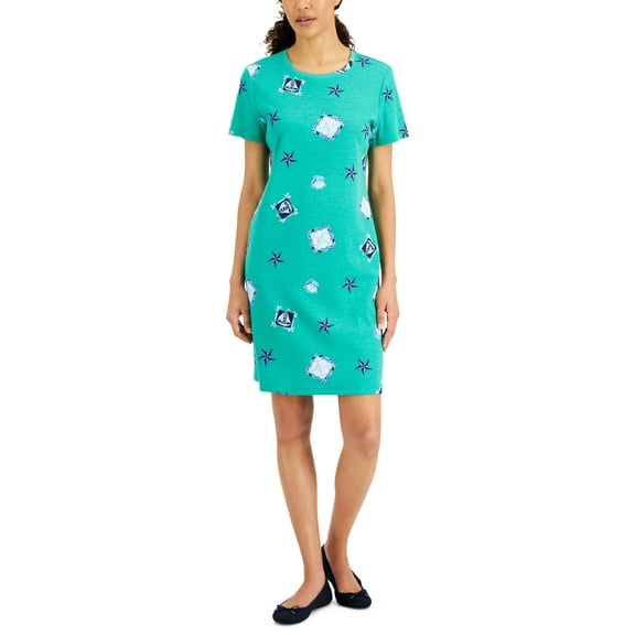 Karen Scott Womens Nautical Treasures Printed Dress Green Verde S