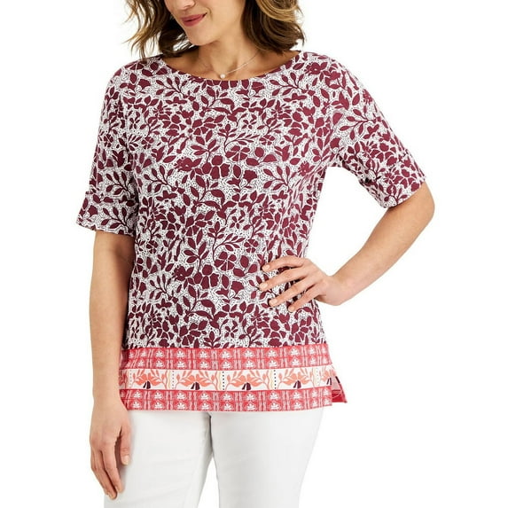 Karen Scott Womens Oahu Dreams Printed Top Malbec L