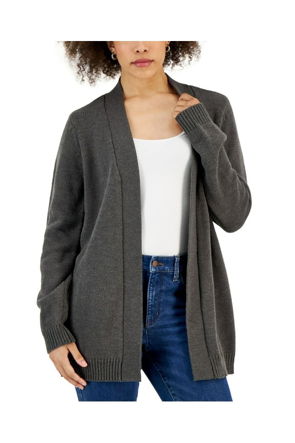Karen Scott Womens Open Front Cardigan Charcoal Heather L