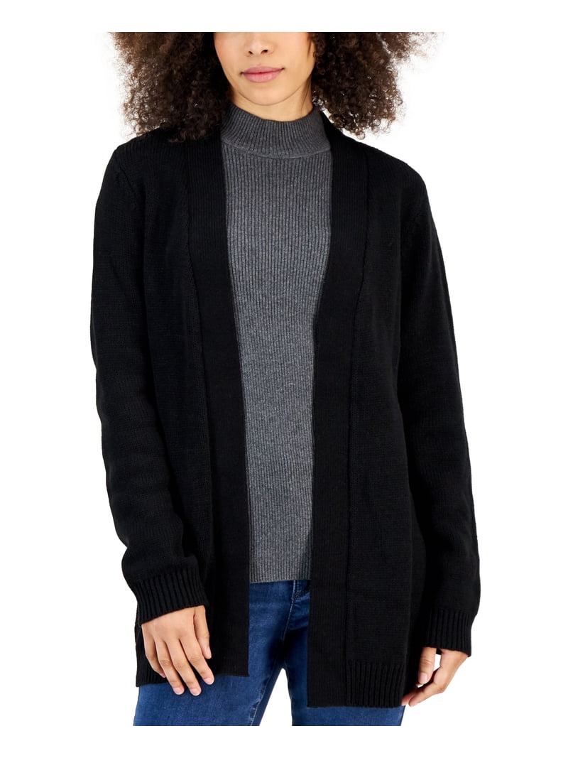 Karen Scott Womens Open Front Cardigan Deep Black M - Walmart.com