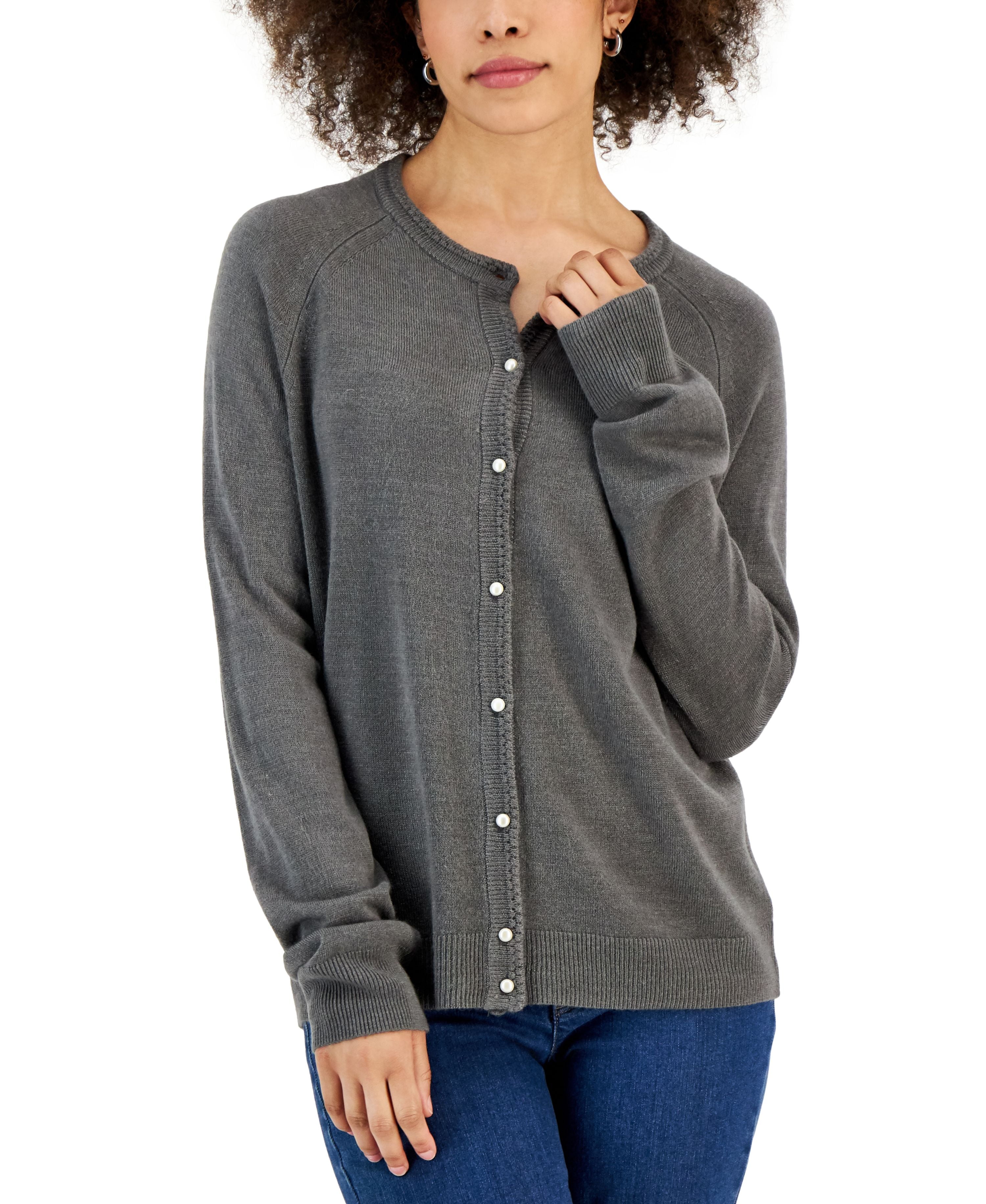 Karen Scott Womens Shawlcollar Cardigan Charcoal Size Small