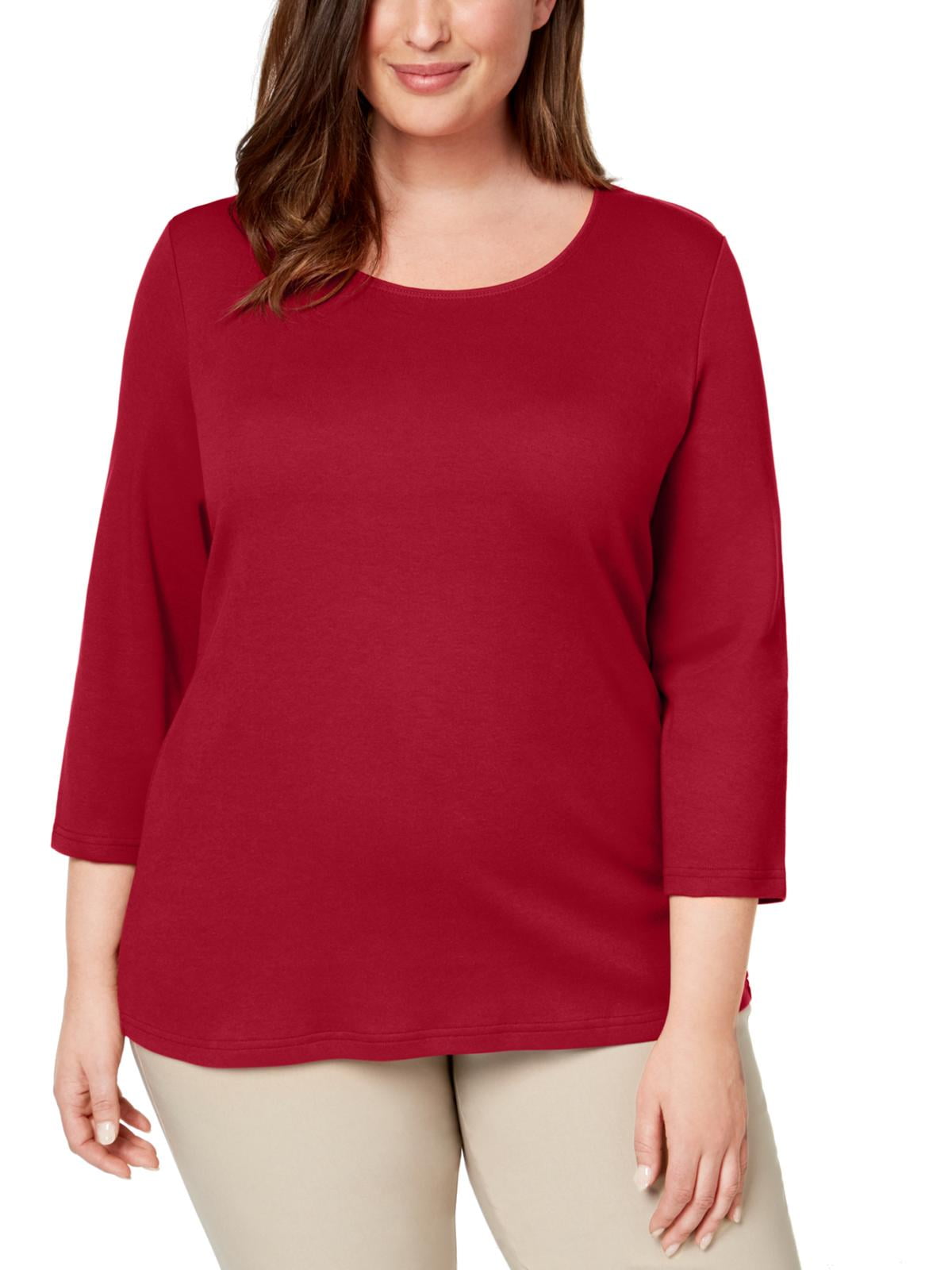 Karen Scott Womens Plus 100 Cotton Scoop Neck TShirt