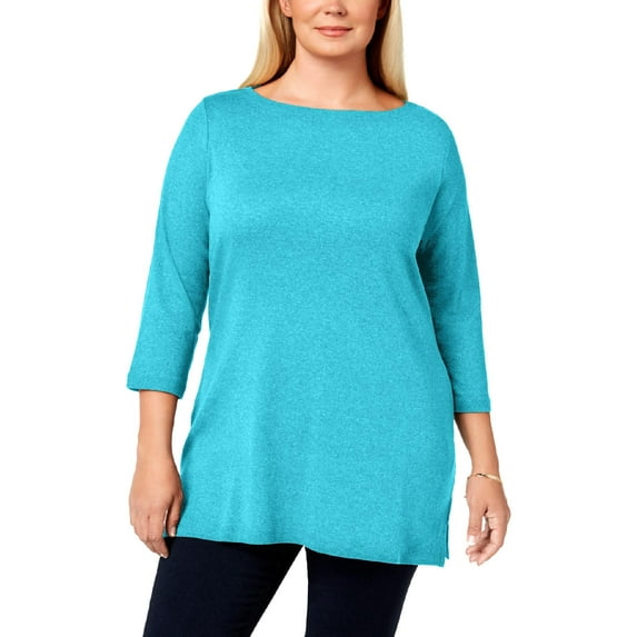 Women's Top Aqua Blue Plus Knit Boatneck Tunic $39 0X