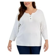 Karen Scott Womens Plus Cotton Toggle Button Neck Blouse