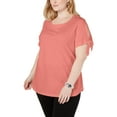 thumbnail image 1 of Karen Scott Womens Plus Scoop Neck Slit Sleeve T-Shirt Orange 0X, 1 of 1