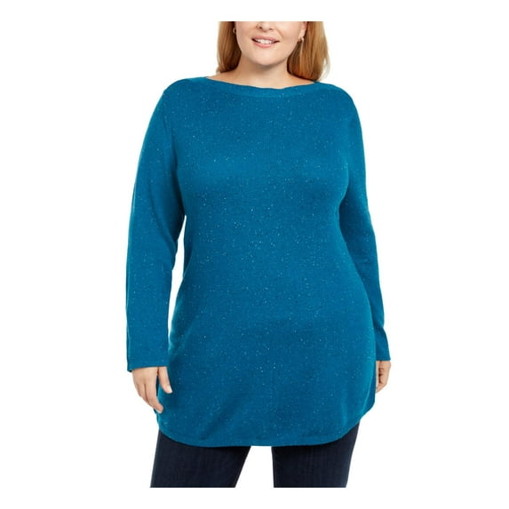 Karen Scott Womens Plus Speckled Boatneck Tunic Sweater