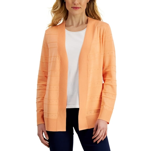 Karen Scott Womens Pointelle Open Cardigan Pacific Coral L