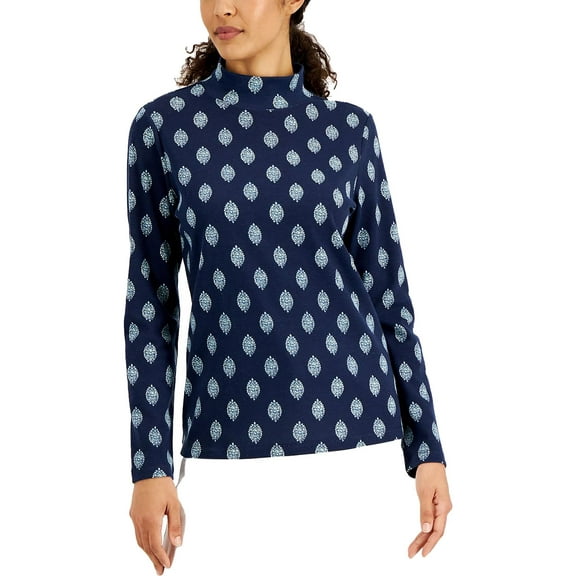 Karen Scott Womens Printed Long Sleeve Pullover Top