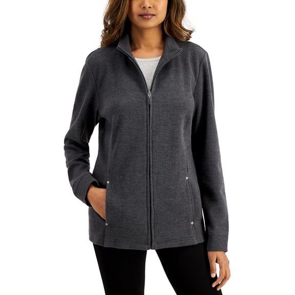Karen Scott Womens Ribbed Mock Neck Original Jacket