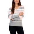 thumbnail image 1 of Karen Scott Womens Ribbed V Neck Sweater Soft Pink Combo XL, 1 of 1