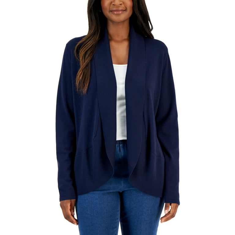 Karen Scott Womens Shawl Collar Curved Hem Cardigan Intrepid Blue L Walmart
