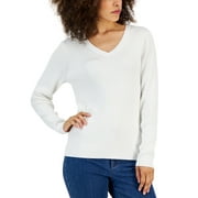 KAREN SCOTT Womens Solid V Neck Sweater Winter White M
