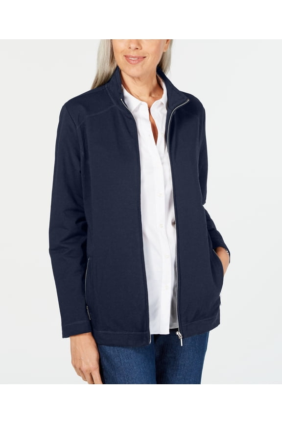 Womens Sport French Terry Stand-collar Zip-front Jacket Size XS