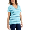 thumbnail image 1 of Karen Scott Womens Striped Top Aqua Oasis XS, 1 of 1