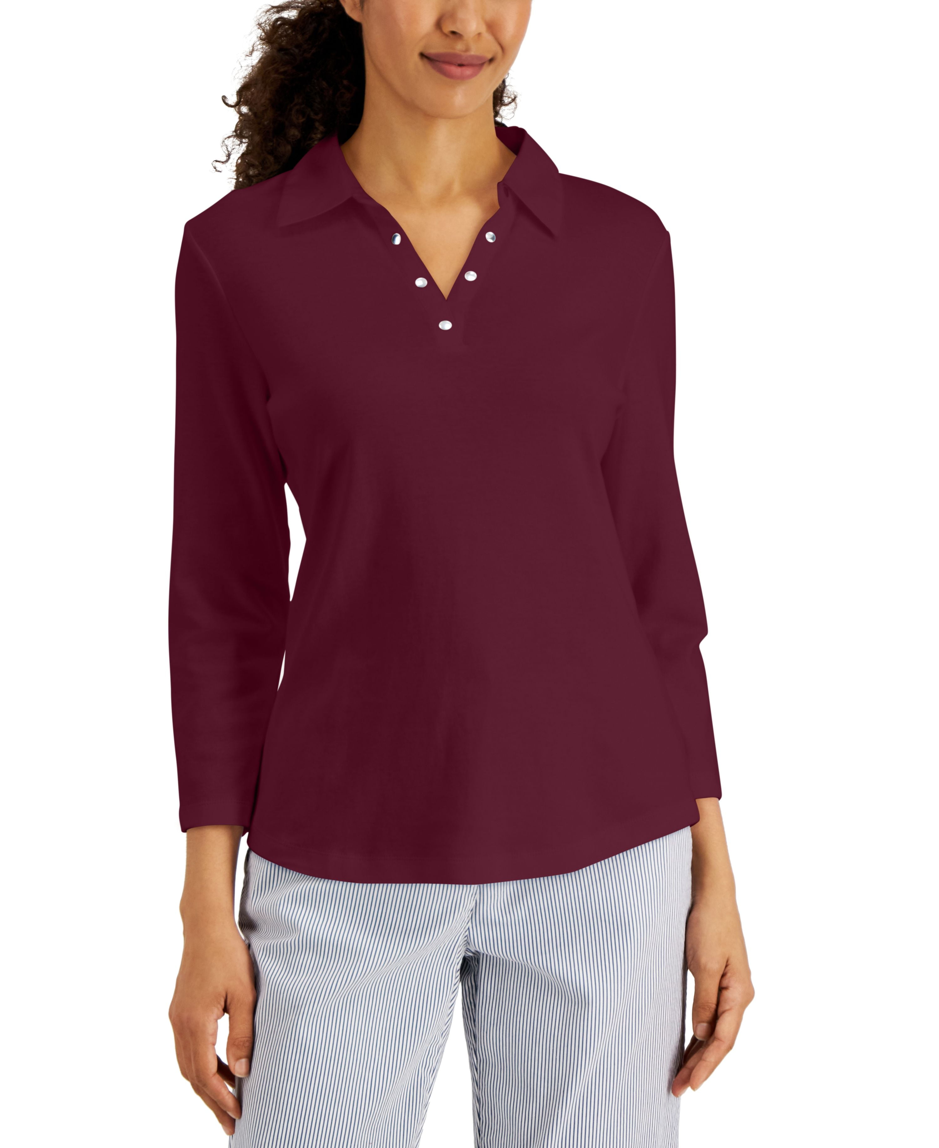 Karen Scott Cotton Johnny Collar Utility Shirt White Size S main image 1