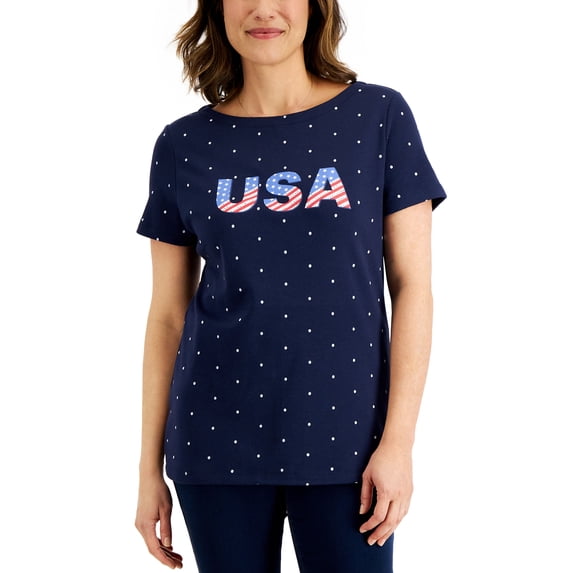 Karen Scott Womens Usa Stars Tee Intrepid Blue M