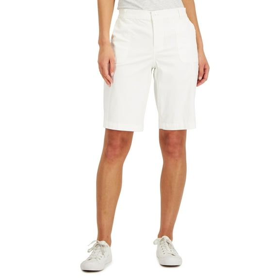 Karen Scott Womens Utility Pocket Shorts Bright White 12