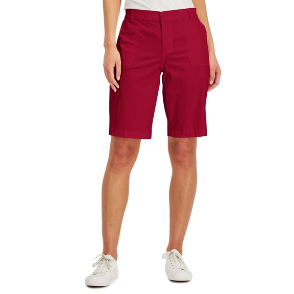 Karen Scott Womens Utility Pocket Shorts New Red Amore 12
