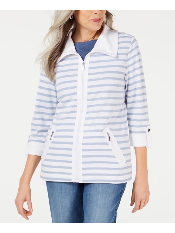 Zip Front Casual Knit Jacket Light Blue Heather XS