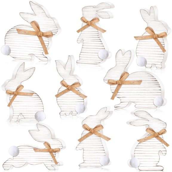 Karenhi 9 Pcs Easter Bunny Wooden Signs Easter Decorations for The Home Rustic Rabbit Shape Table Centerpiece Signs Farmhouse Wood Bunny Tiered Tray Decor for Vintage Party Home Office Kitchen C113
