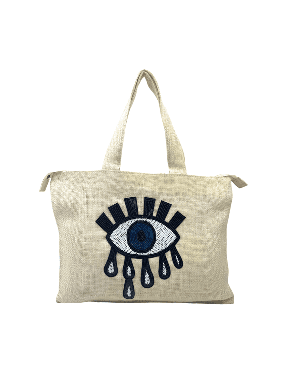 Karens Line Tote Bag for Women Evil Eye Jute Bag with Handles