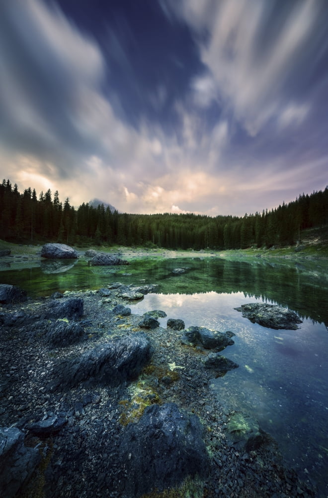Karersee Lake and Dolomite Alps in the morning Northern Italy Canvas Art - Evgeny KuklevStocktrek Images (23 x 35)