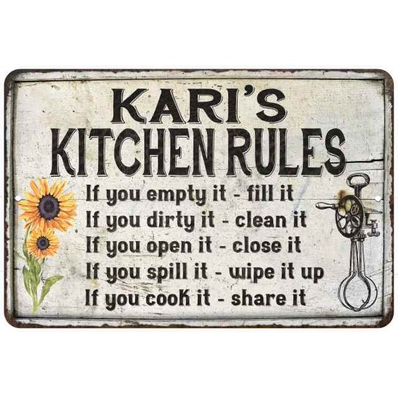 Kari's Kitchen Rules Chic Sign Vintage Decor 8x12 Metal Sign 108120032419