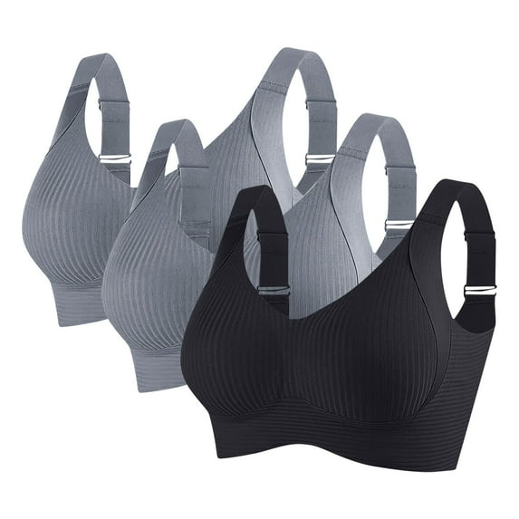 Karight 3 Pack New Roarrave Bra, Roarrave Bras for Women, Women's Ribbed Push up Adjustable Wireless Bra