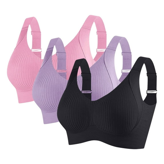 Karight 3 Pack New Roarrave Bra, Roarrave Bras for Women, Women's Ribbed Push up Adjustable Wireless Bra