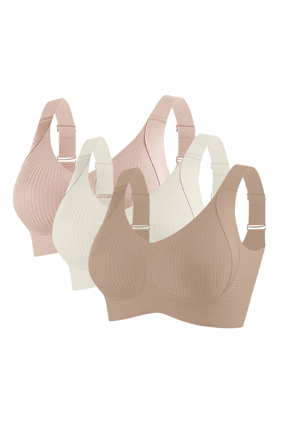 3 Pack New Roarrave Bra, Roarrave Bras for Women, Women's Ribbed Push up Adjustable Wireless Bra