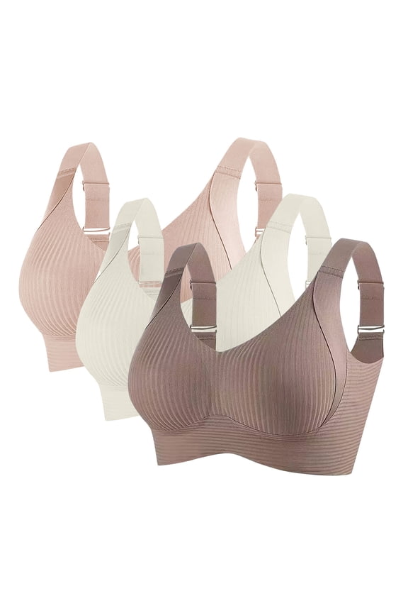 3 Pack New Roarrave Bra, Roarrave Bras for Women, Women's Ribbed Push up Adjustable Wireless Bra