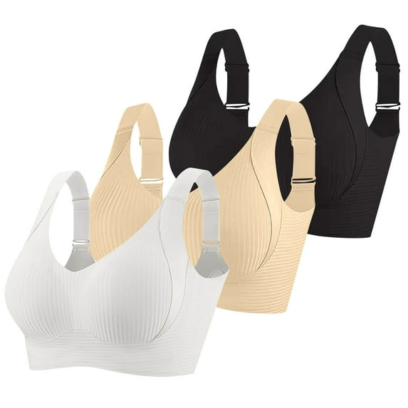 Karight 3 Pack New Roarrave Bra, Roarrave Bras for Women, Women's Ribbed Push up Adjustable Wireless Bra