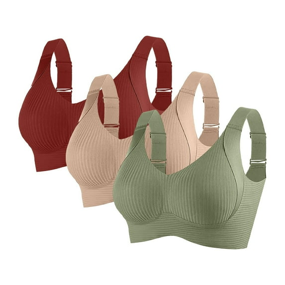 Karight 3 Pack New Roarrave Bra, Roarrave Bras for Women, Women's Ribbed Push up Adjustable Wireless Bra