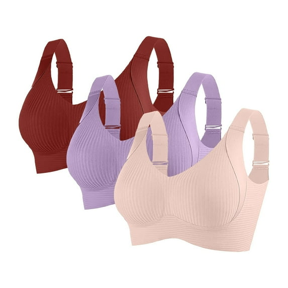 Karight 3 Pack New Roarrave Bra, Roarrave Bras for Women, Women's Ribbed Push up Adjustable Wireless Bra