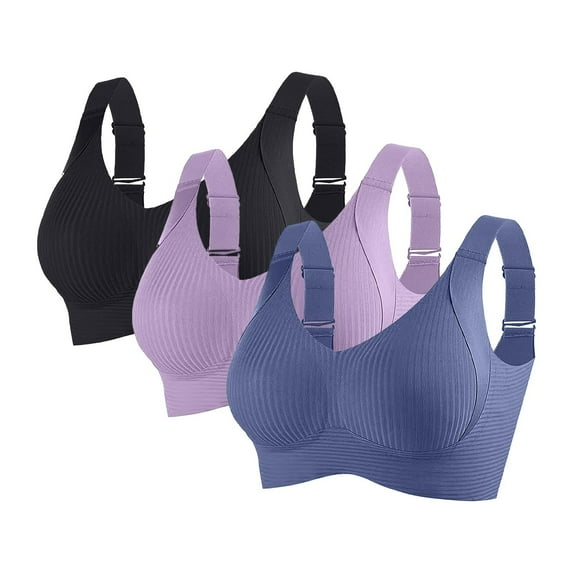 Karight 3 Pack New Roarrave Bra, Roarrave Bras for Women, Women's Ribbed Push up Adjustable Wireless Bra