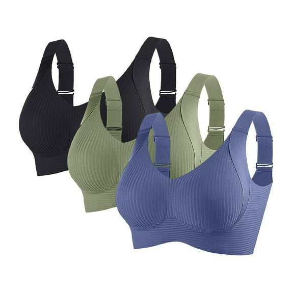 Karight 3 Pack New Roarrave Bra, Roarrave Bras for Women, Women's Ribbed Push up Adjustable Wireless Bra
