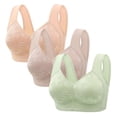 thumbnail image 1 of Karight 3 Pack Women's Solid Four-Breasted Adjustable Wireless Bra,Soft Comfortable Seamless Full Coverage Ribbed Bralettes Push-Up Bra, 1 of 2