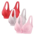 thumbnail image 1 of Karight 3 Pack Women's Solid Four-Breasted Adjustable Wireless Bra,Soft Comfortable Seamless Full Coverage Ribbed Bralettes Push-Up Bra, 1 of 4