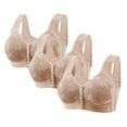 thumbnail image 1 of Karight 3 Pack Women's Solid Four-Breasted Adjustable Wireless Bra,Soft Comfortable Seamless Full Coverage Ribbed Bralettes Push-Up Bra, 1 of 6