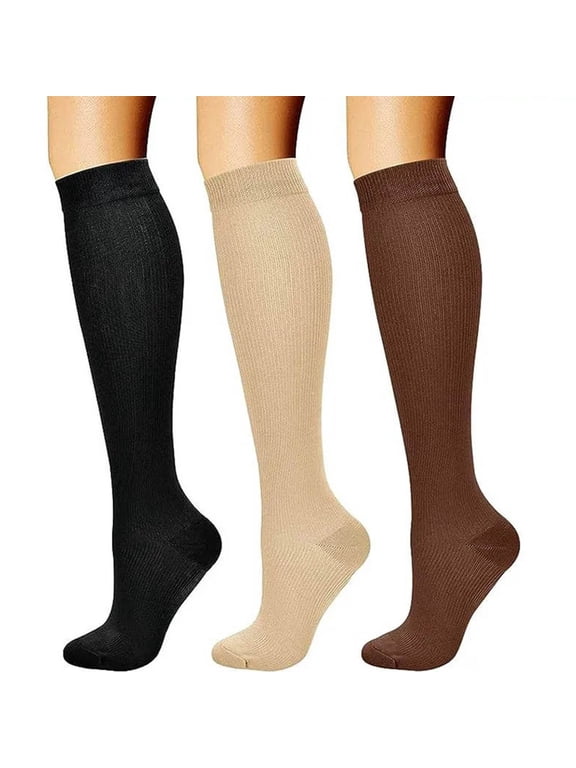 3 Pairs Compression Socks for Women&Men 20-30 mmHg Knee High Cute Support Socks for Nurses Pregnacy Travel