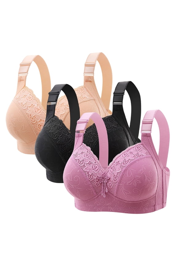 3PC Bras for Women No Underwire Lace Super Gather Bra with Pendant Adjustable Push up Bra Lifting Bras for Sagging Breast