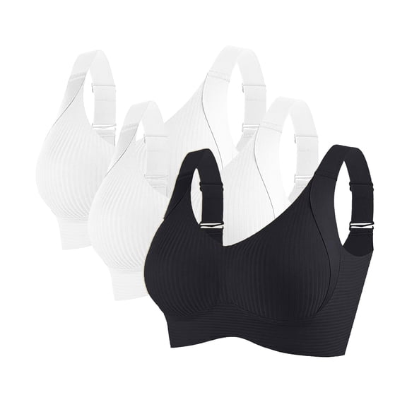 Karight 3PC Sports Bras for Women Cozy Ribbed Wireless Bra Seamless Adjustable Everyday Bra