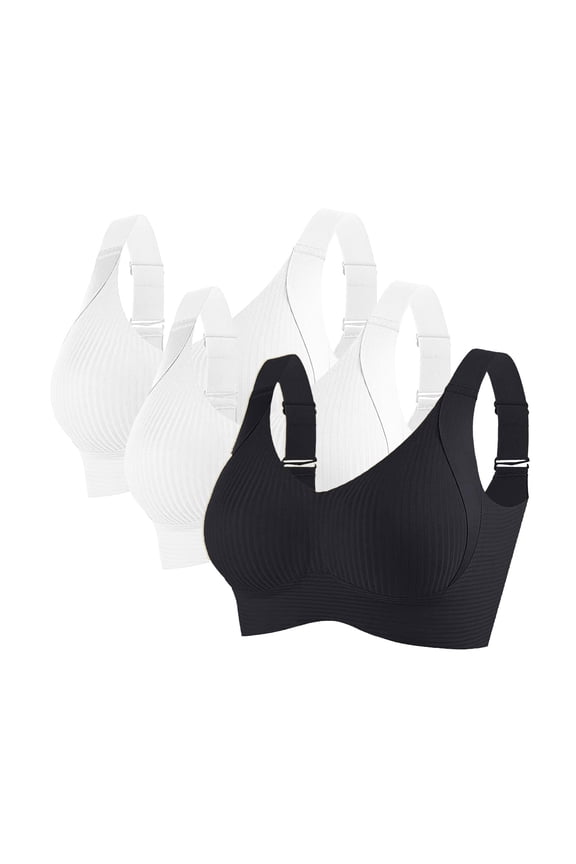 3PC Sports Bras for Women Cozy Ribbed Wireless Bra Seamless Adjustable Everyday Bra