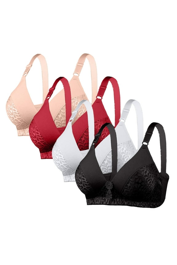 4 Pack Bras for Women's no Underwire Supportive Tshirt Bra Soft Comfy Lace Everyday Bralettes Wireless Underwear Tops