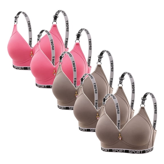 Karight 5PC Wireless Bras for Women No Underwire Full Coverage Supportive T-Shirt Bras Pushup Bra Breathable Comfort Cotton Bra
