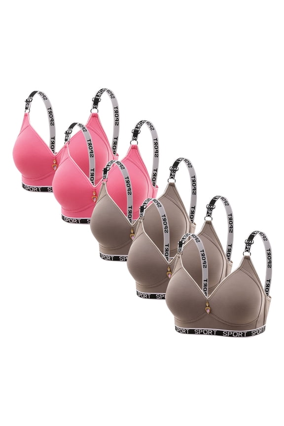 5PC Wireless Bras for Women No Underwire Full Coverage Supportive T-Shirt Bras Pushup Bra Breathable Comfort Cotton Bra