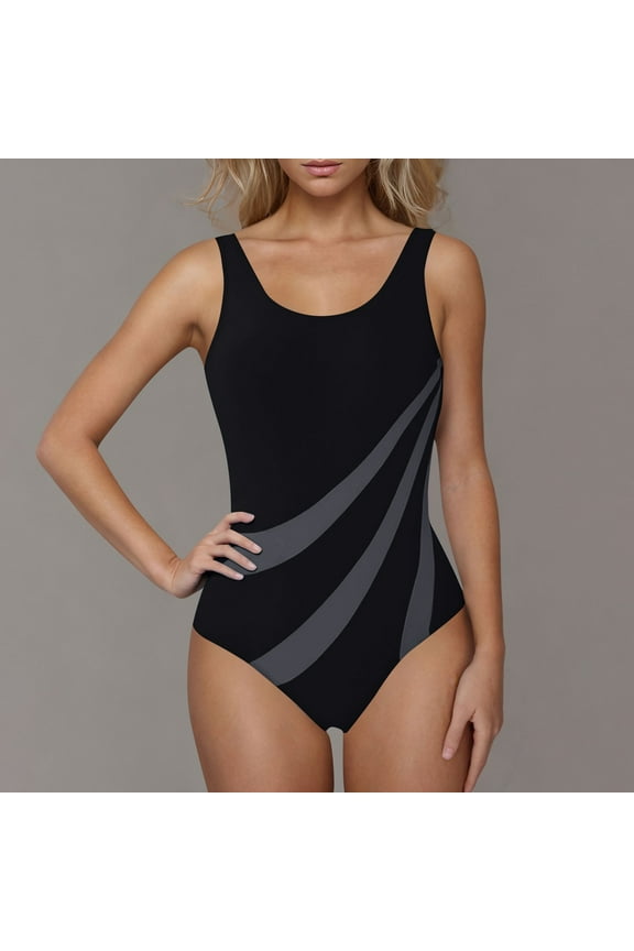 Athletic One Piece Swimsuit Women Racer Back Color Block Bathing Suit