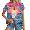 thumbnail image 1 of Karight Beach Vacation Blosue for Women Coconut Floral Tropical Printed Summer Short Sleeve Button Down Hawaiian Shirts, 1 of 7