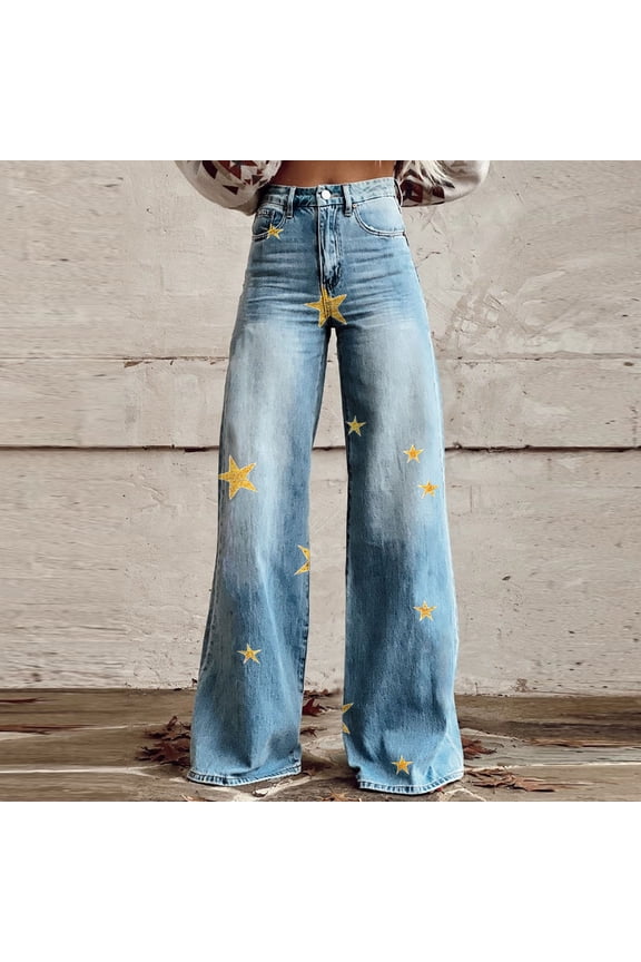Bell Bottom Floral Patterned Imitation Jeans,High Waisted Wide Leg Flare Stretchy Plus Size Jeans for Curvy Women 2025