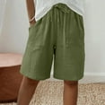 thumbnail image 1 of Karight Bermuda Shorts for Women Knee Length Cotton Linen Wide Leg Gauze High Waisted Casual Vacation Short Pant with Pocket, 1 of 9